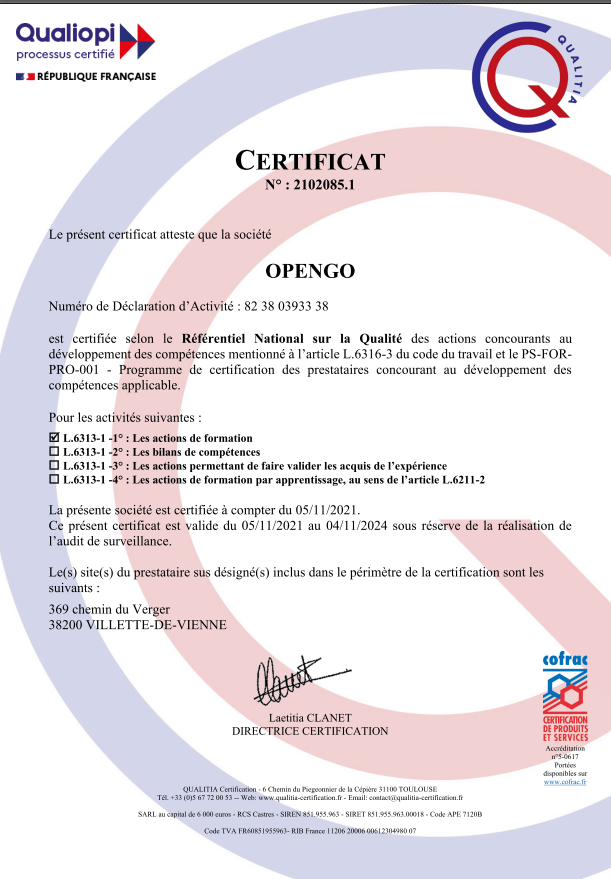 Certificat Qualiopi OpenGo